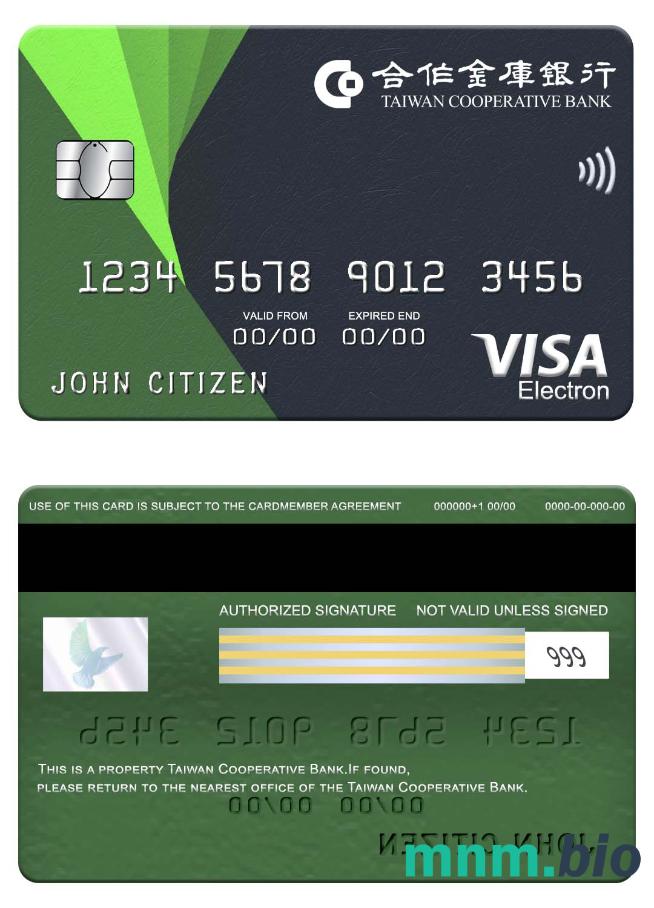 Taiwan Cooperative Bank visa electron karta przykład w formacie PSD